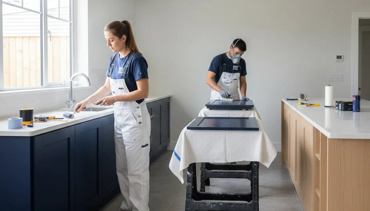 Professional cabinet painting in Albuquerque NM kitchen with durable UV-resistant finish
