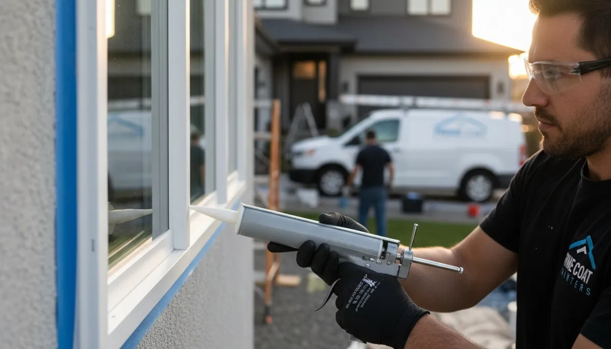 Professional caulking and sealing on stucco home exterior in Albuquerque NM by local house painters