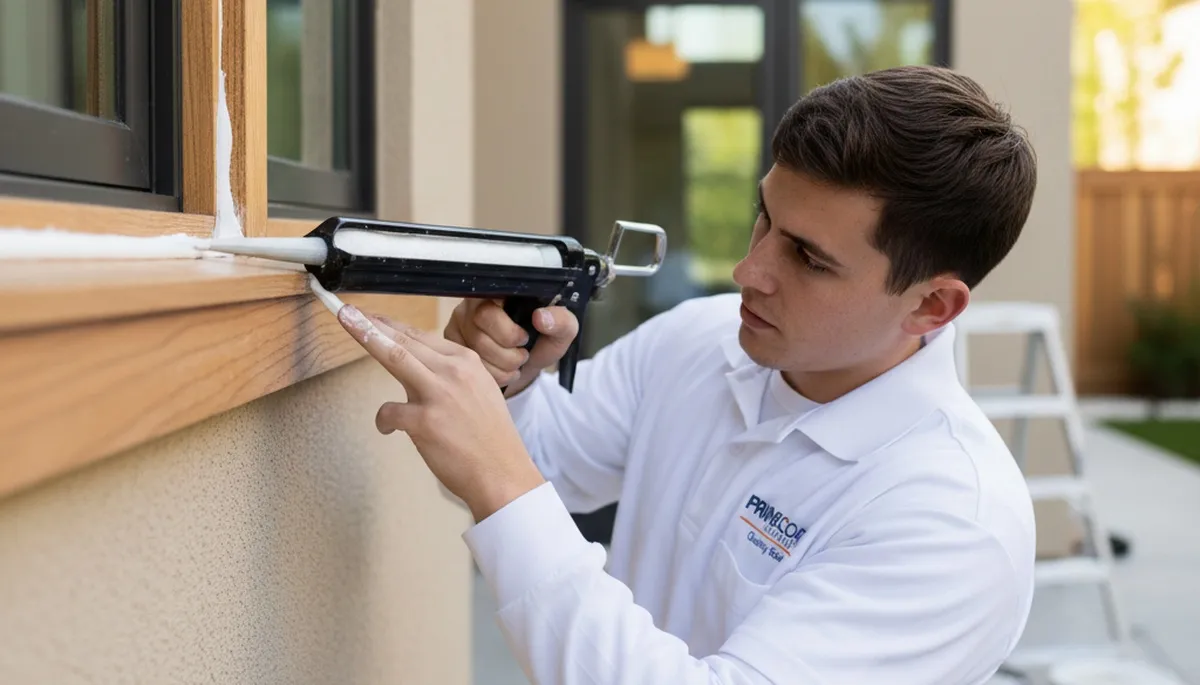 Professional caulking and sealing on Albuquerque NM home exterior by expert house painters