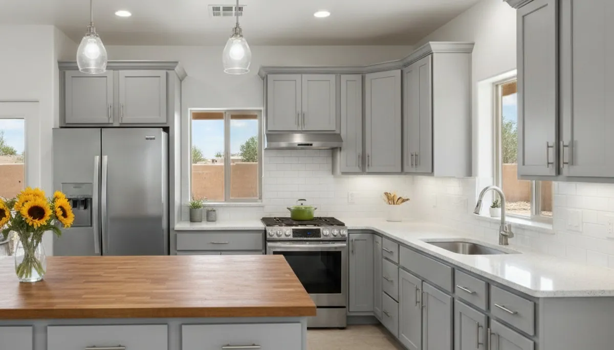 Refinished kitchen cabinets with smooth, modern finish by house painters in Albuquerque, NM