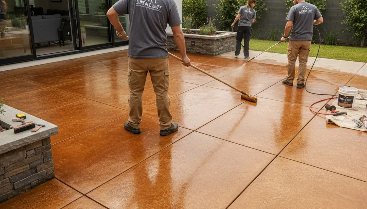 Professional concrete staining on patio in Albuquerque NM by expert house painters