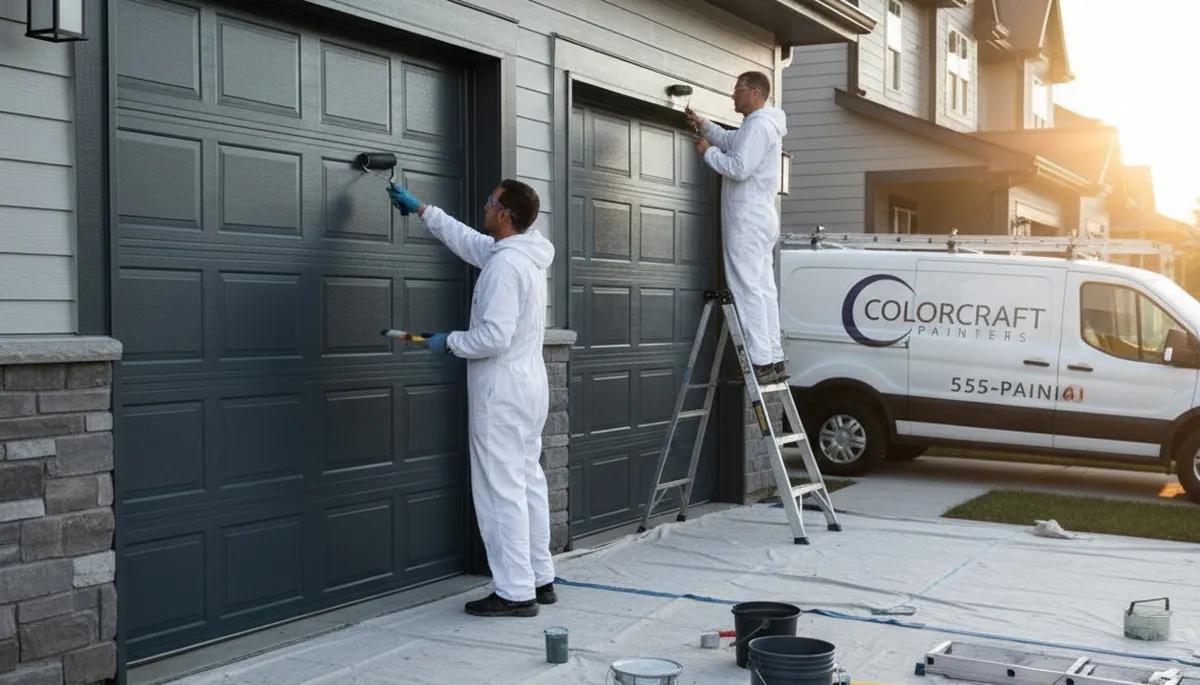 Professional garage door painting in Albuquerque NM by expert house painters enhancing curb appeal