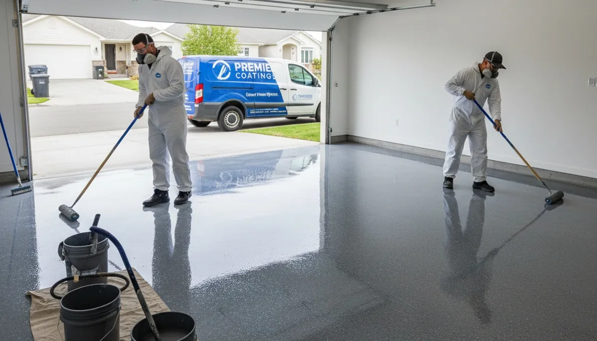 Epoxy garage floor coating in Albuquerque NM by professional house painters for durable finish