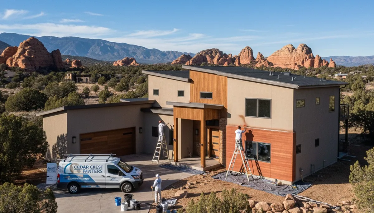 Professional house painters working on residential exterior in Albuquerque NM