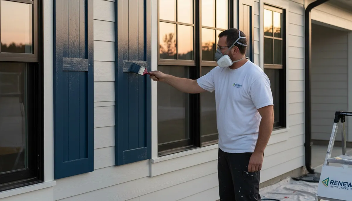 Professional shutter painting on a home exterior in Albuquerque, NM by local house painters