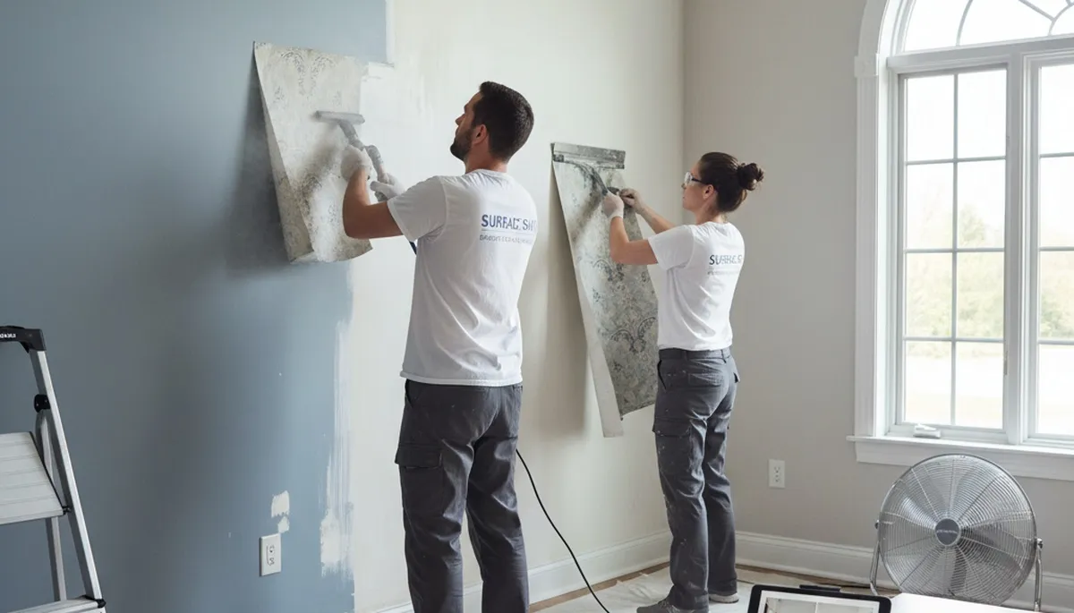 Professional wallpaper removal service in Albuquerque NM preparing adobe walls for painting